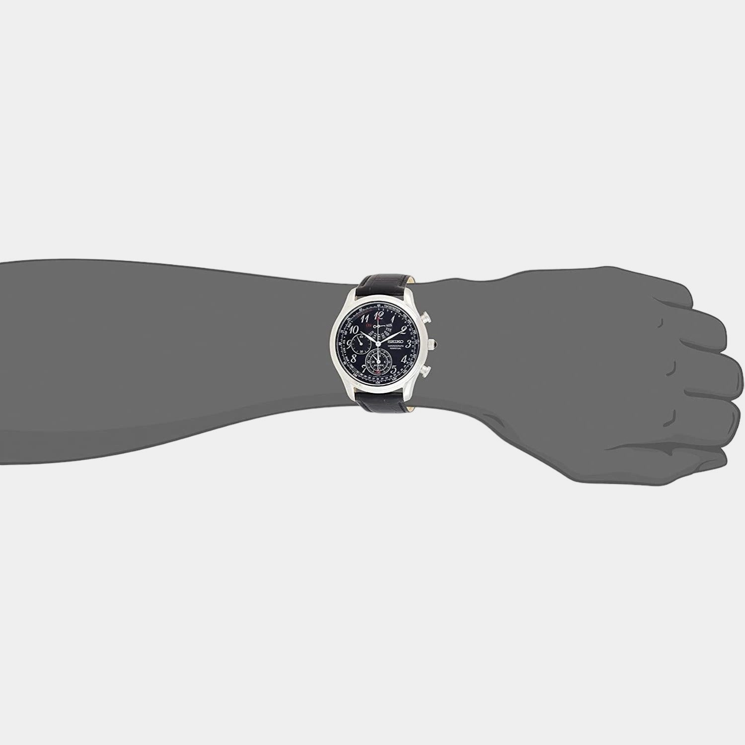 Men Quartz Black Dial Chronograph Leather Watch SPC255P1