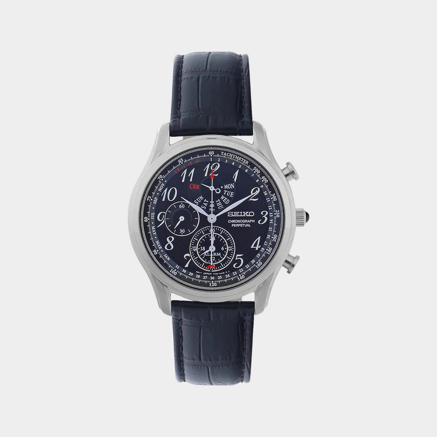 Men Quartz Black Dial Chronograph Leather Watch SPC255P1