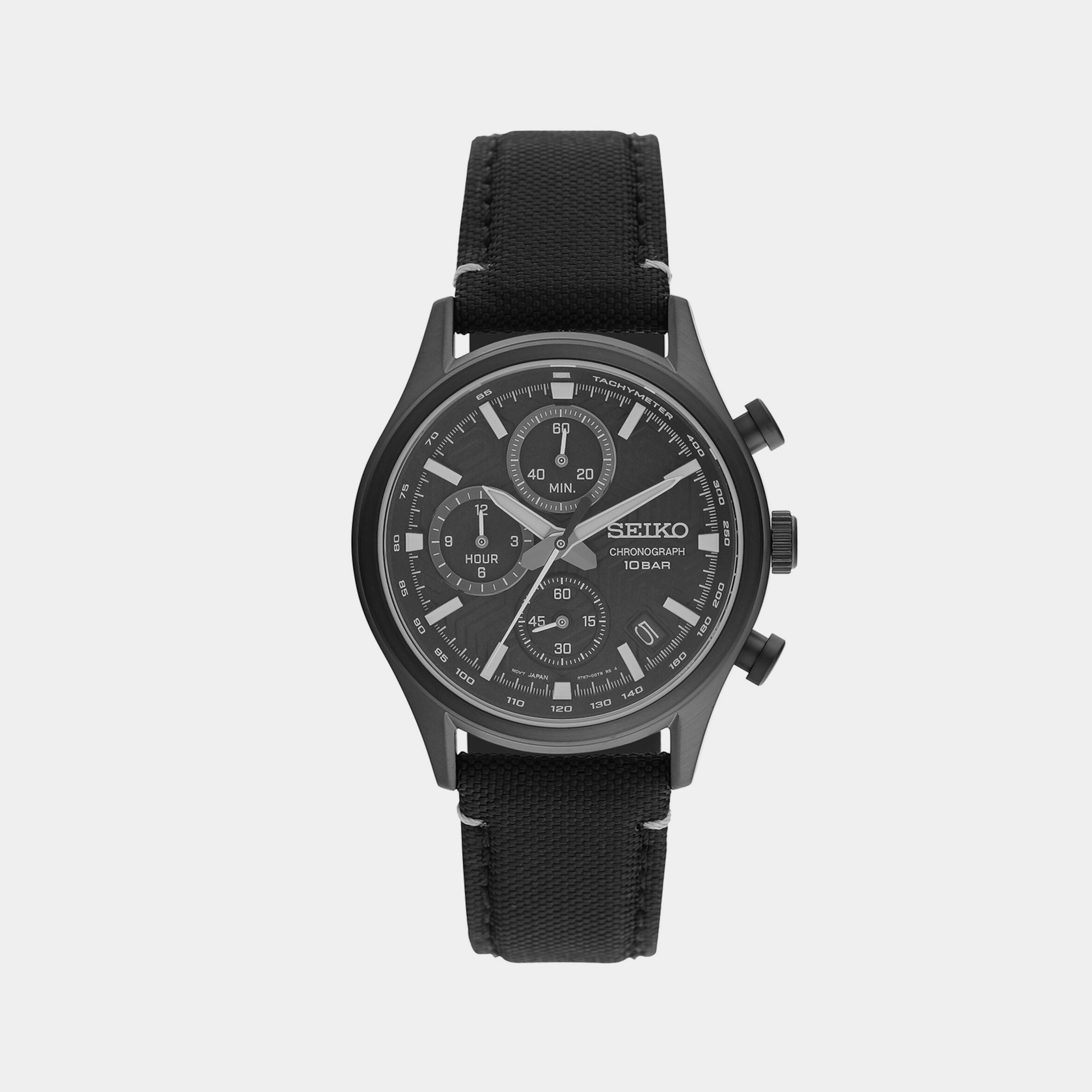 Men Quartz Black Dial Chronograph Leather Watch SSB421P1