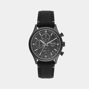 Men Quartz Black Dial Chronograph Leather Watch SSB421P1