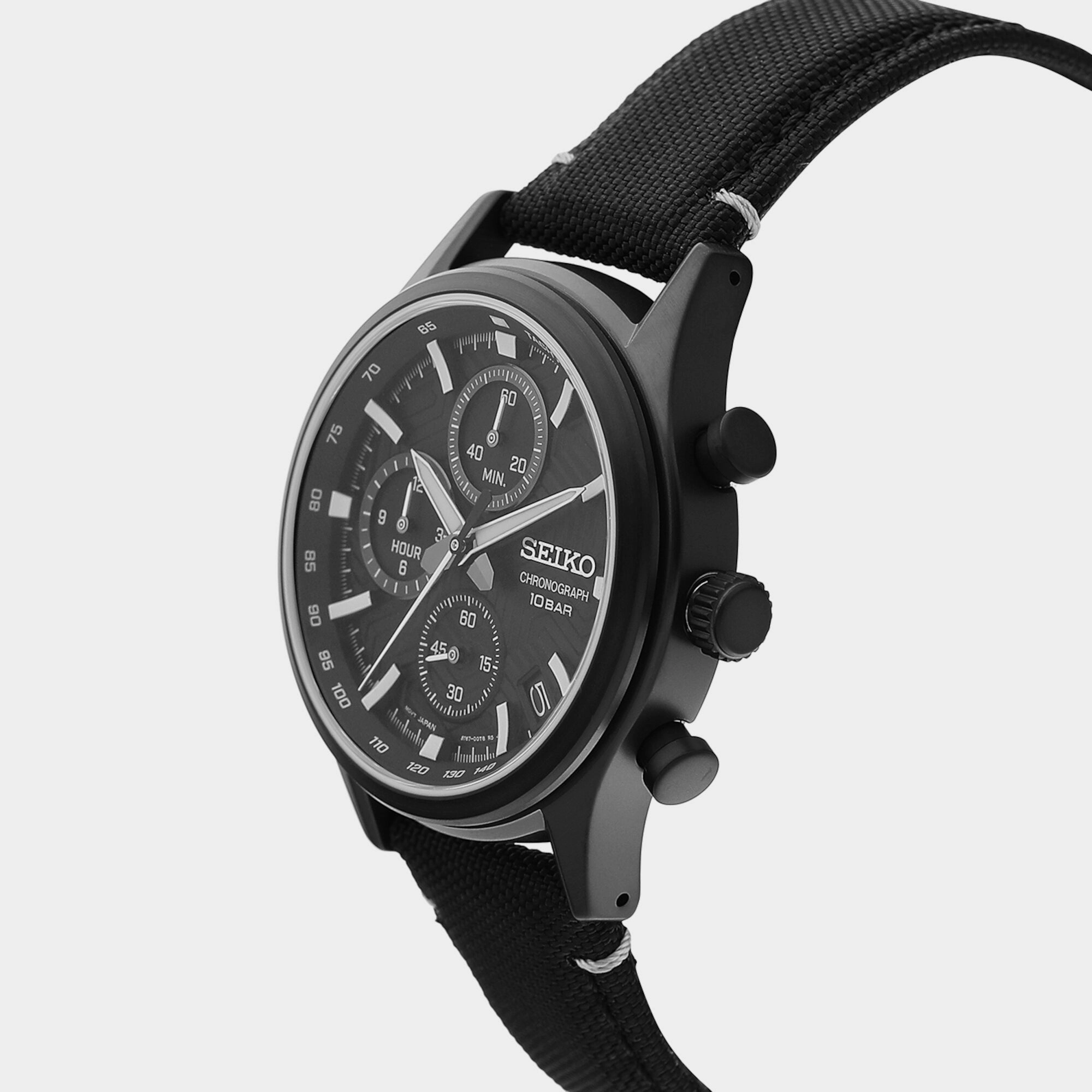 Men Quartz Black Dial Chronograph Leather Watch SSB421P1