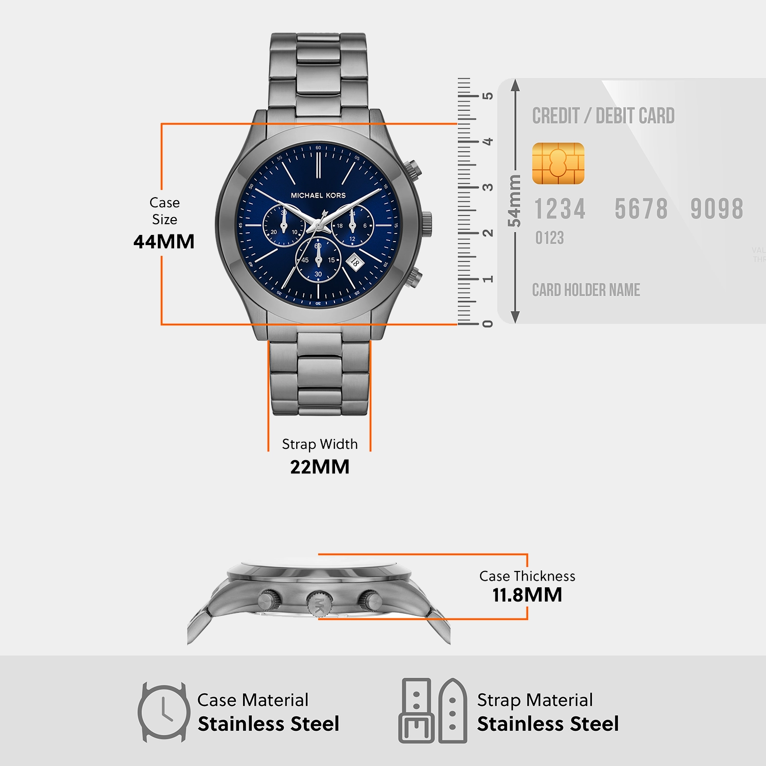 Men Quartz Blue Dial Chronograph Stainless Steel Watch MK8987