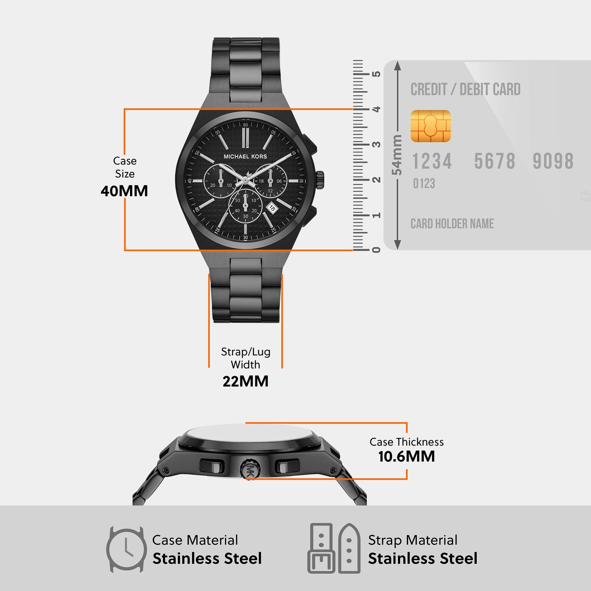 Men's Black Chronograph Stainless Steel Watch MK9146