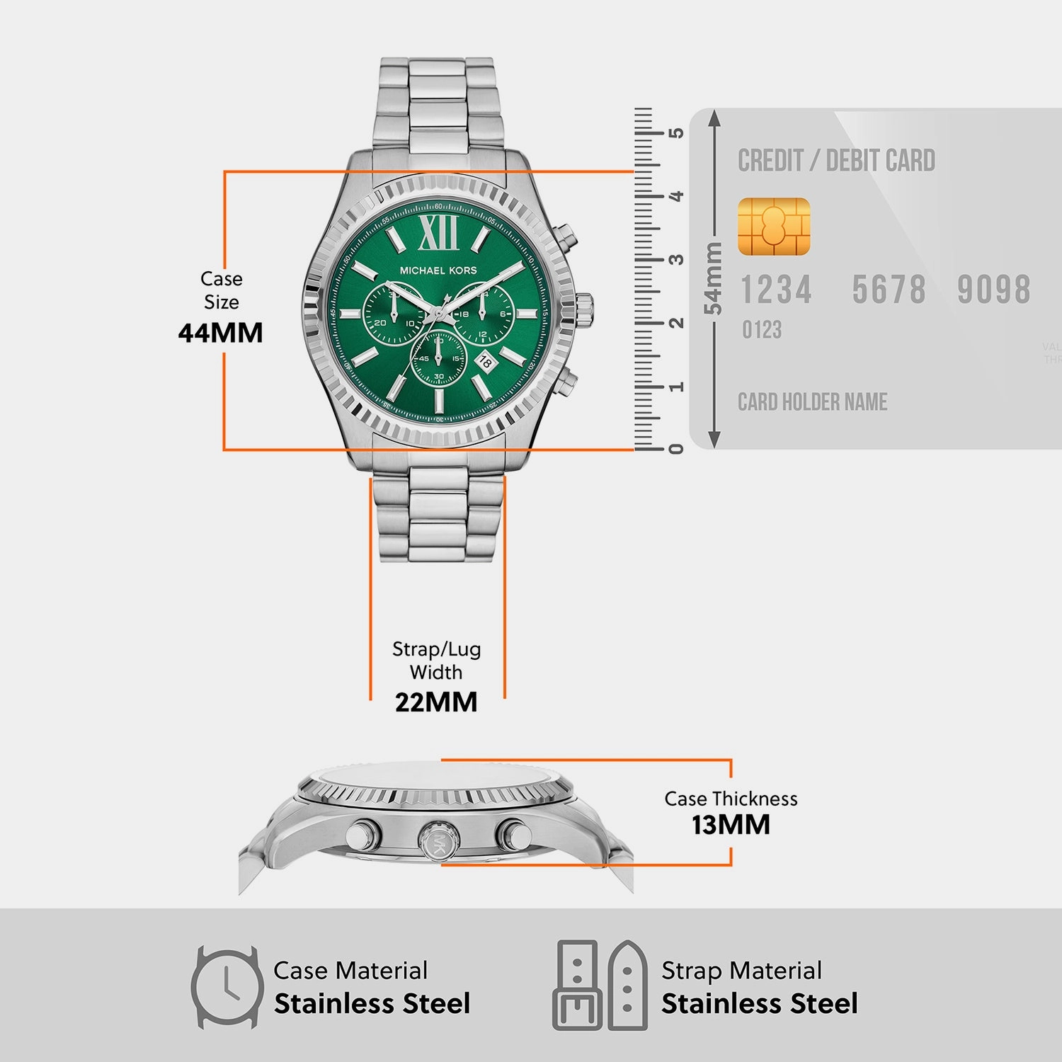 Men's Lexington Green Chronograph Stainless Steel Watch MK9152