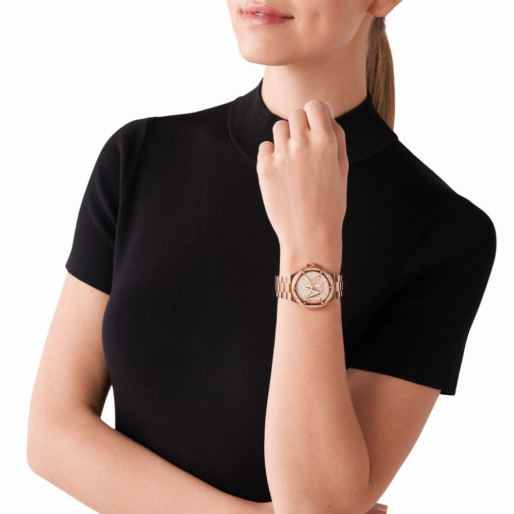 Michael Kors Lennox Three-Hand Rose Gold-Tone Stainless Steel Watch MK7230