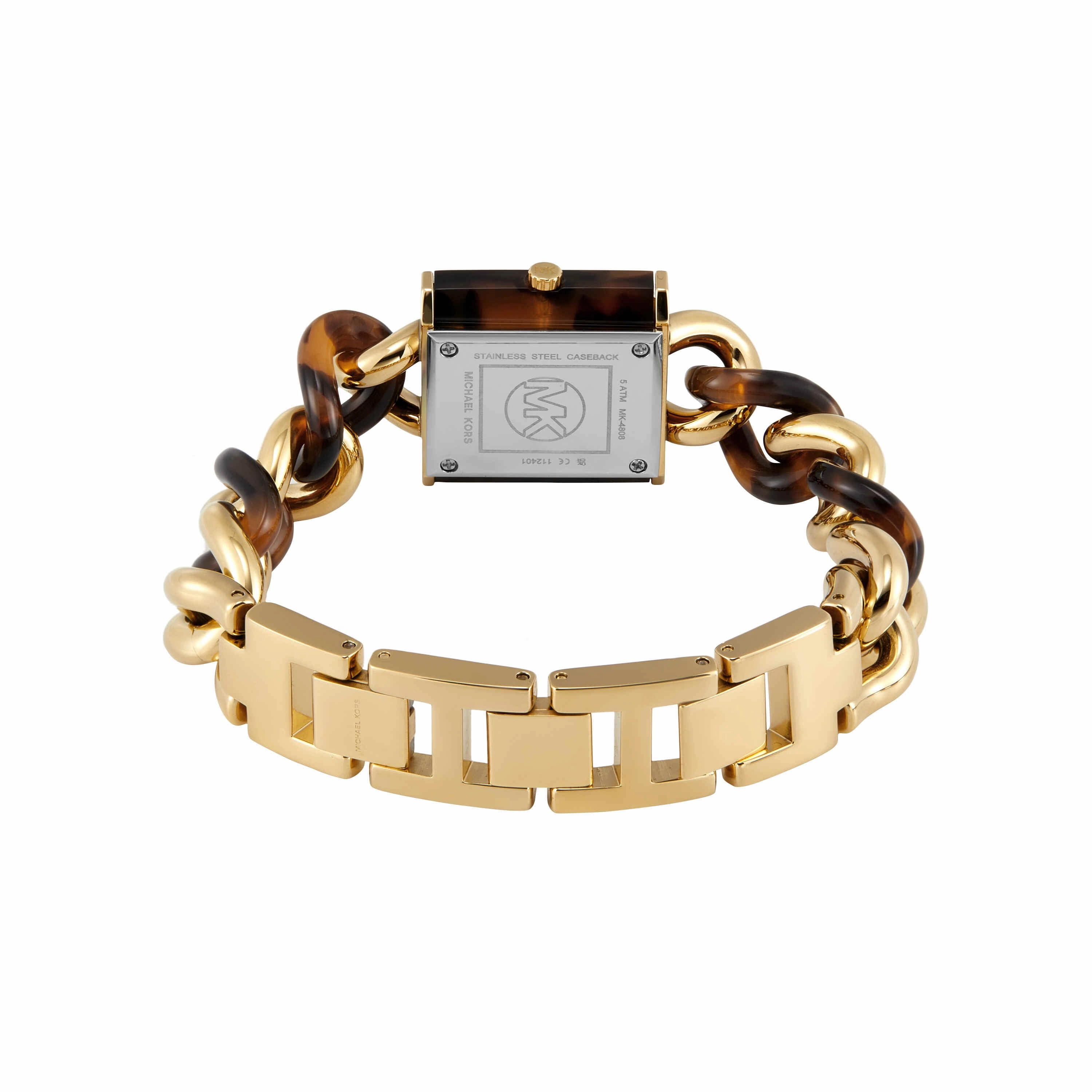 Michael Kors MK Chain Lock Three-Hand Tortoise and Gold-Tone Stainless Steel Watch MK4808