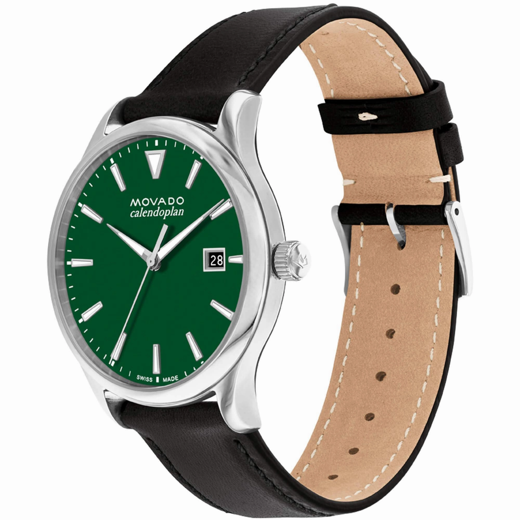 Movado Men's Watch - Heritage Calendoplan Green Dial Black Leather Strap | 3650156