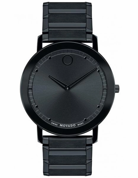 Movado Mens Sapphire Dress Watch - Stainless Steel Case  Black Soleil Dial