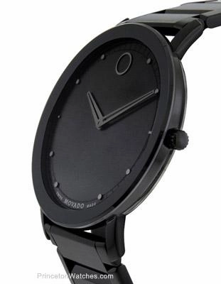 Movado Mens Sapphire Dress Watch - Stainless Steel Case  Black Soleil Dial