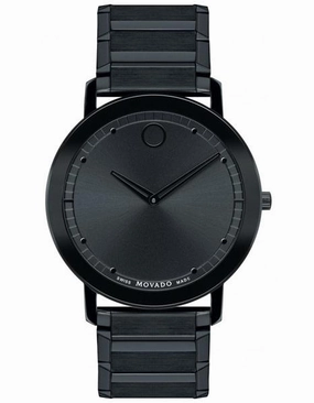Movado Mens Sapphire Dress Watch - Stainless Steel Case  Black Soleil Dial