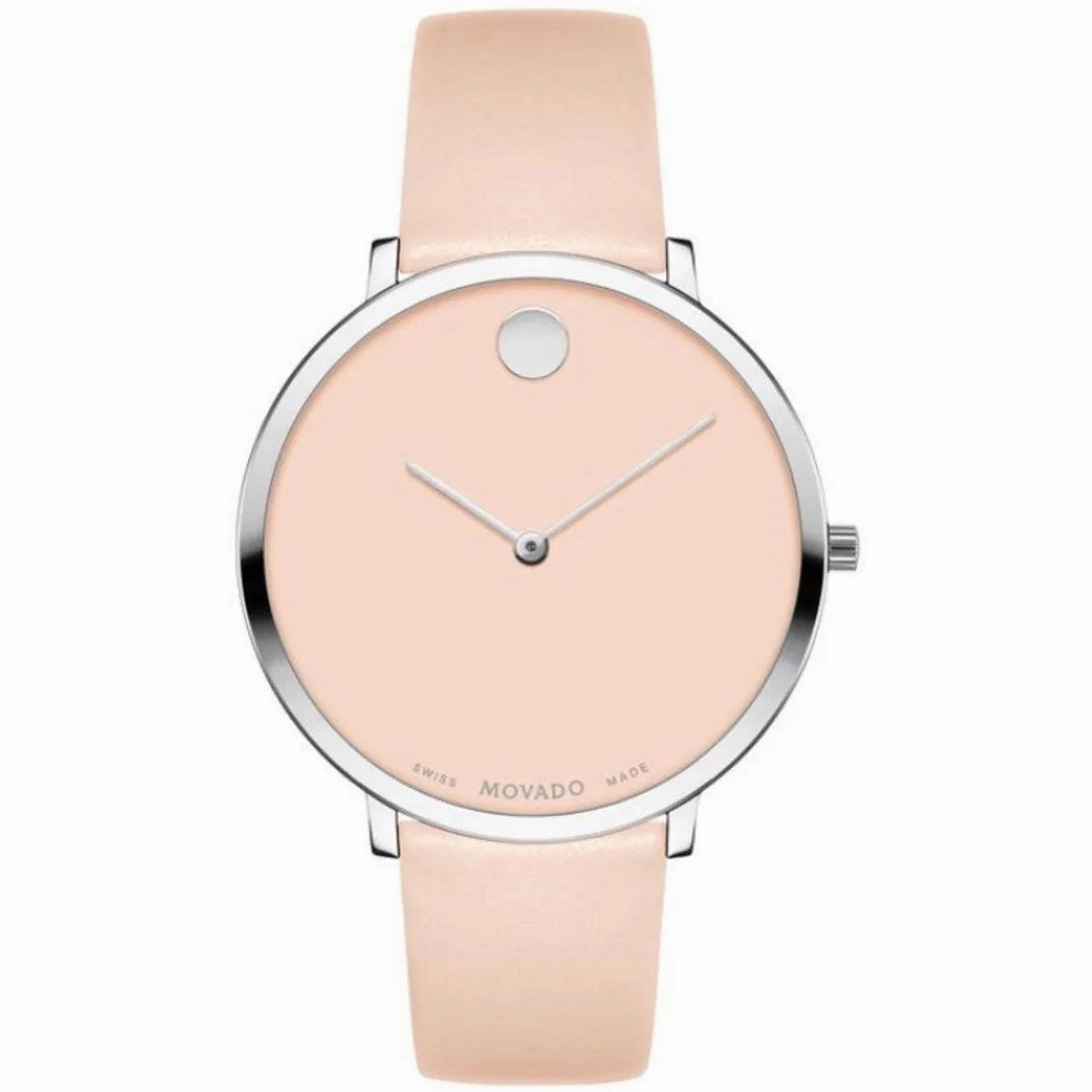 Movado Women's Quartz Watch - Modern 47 Quartz Light Pink Dial Leather Strap | 0607388