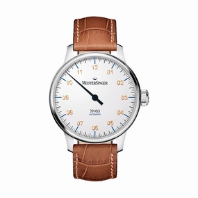 N03 White Dial 43mm on Cognac Croco Print Leather Strap