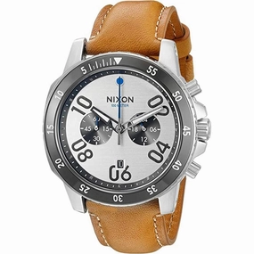 Nixon Men's Chronograph Watch - Ranger Silver Tone Dial Brown Leather Strap | A9402092
