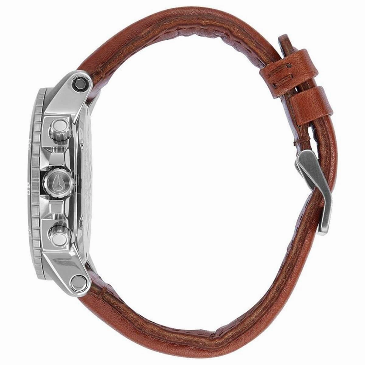Nixon Men's Chronograph Watch - Ranger Silver Tone Dial Brown Leather Strap | A9402092