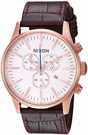 Nixon Men's Strap Watch - Sentry Chrono Leather White Dial | A4052459