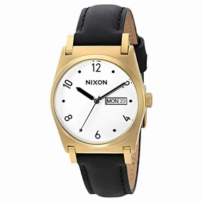 Nixon Women's Quartz Watch - Jane Day-Date White Dial Black Leather Strap | A955513