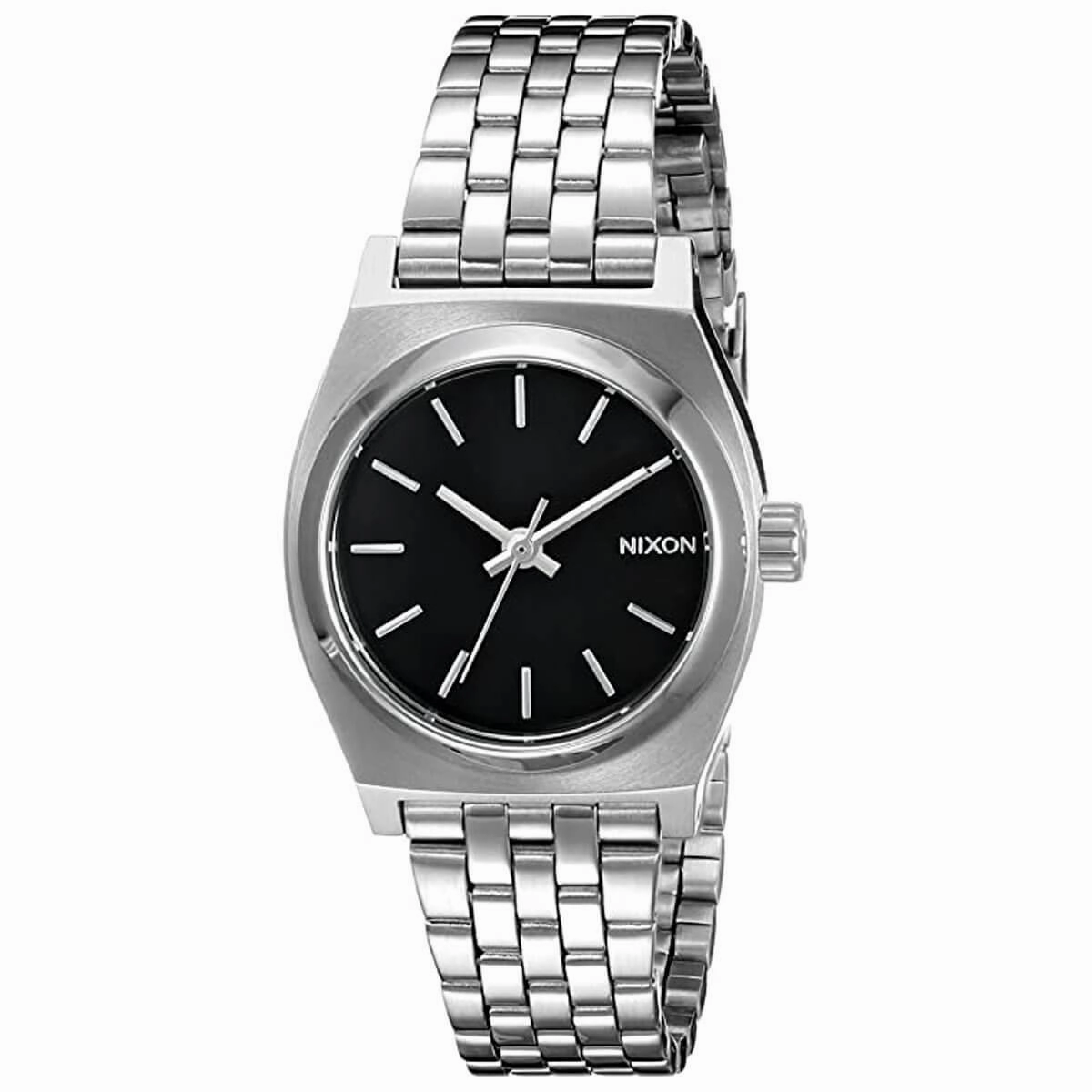 Nixon Women's Watch - Small Time Teller Black Dial Silver Tone Bracelet | A399000