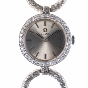 Omega 18k white gold cocktail watch with diamond bezel, 1964
