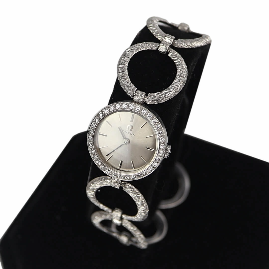 Omega 18k white gold cocktail watch with diamond bezel, 1964