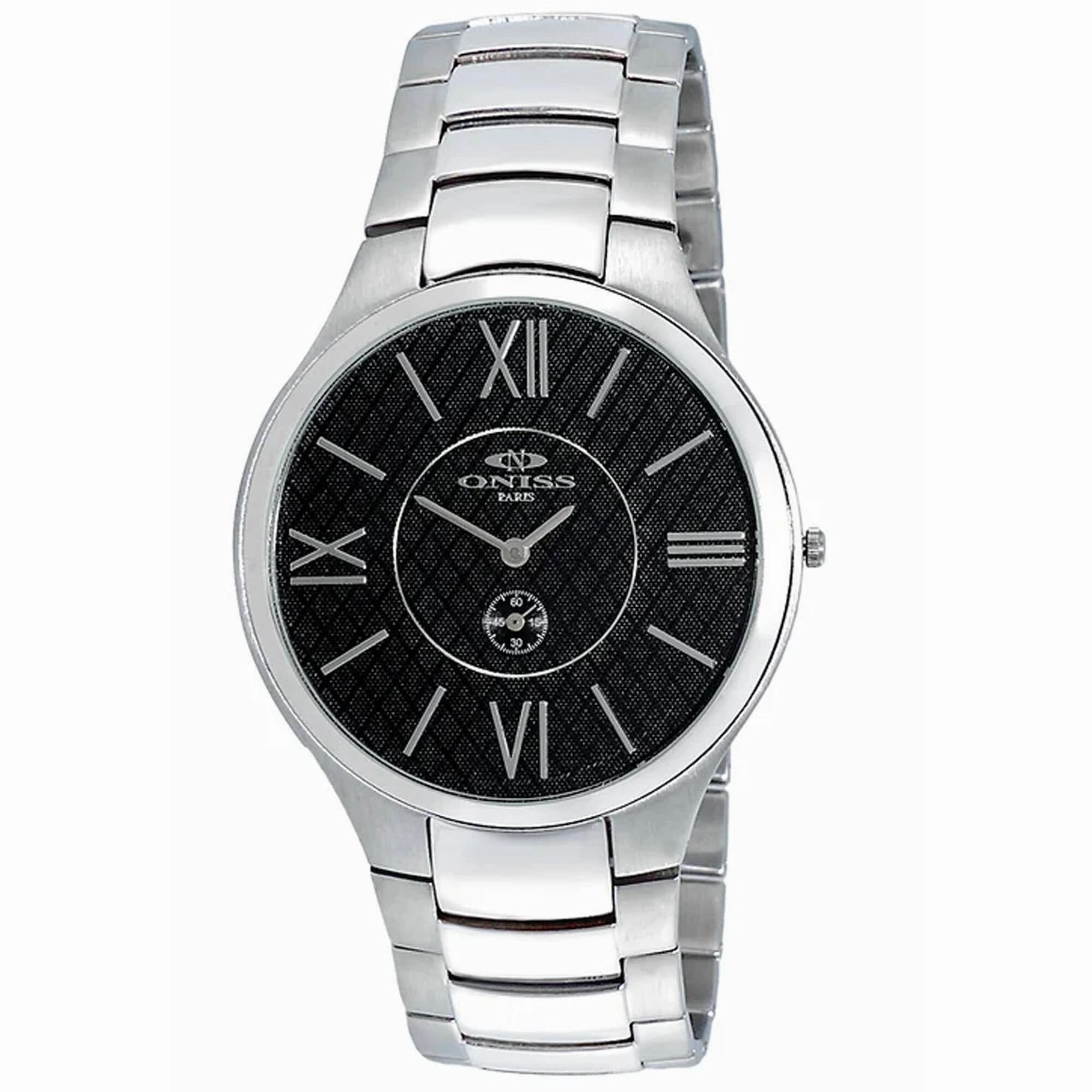 Oniss Men's Watch - Slim Quartz Black Dial Stainless Steel Bracelet | ON5549-MBK