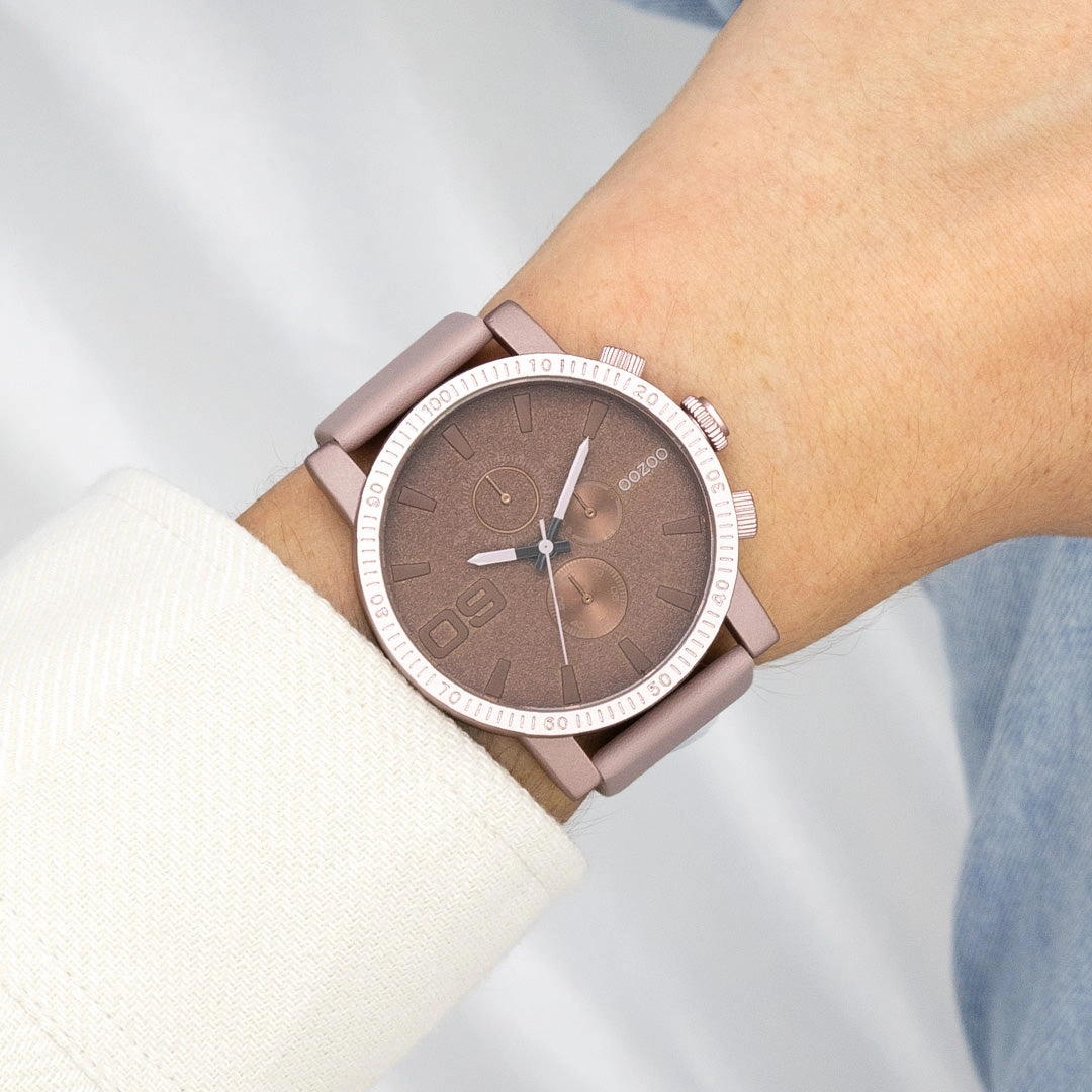 Pink grey OOZOO watch with leather strap - C11218