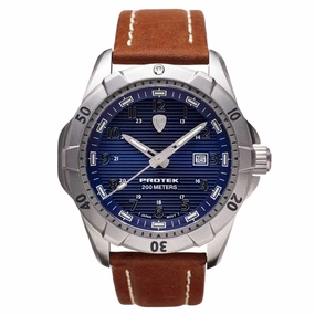 Protek Unisex Watch - Dive Series Rotating Bezel Genuine Brown Leather Strap | 2003