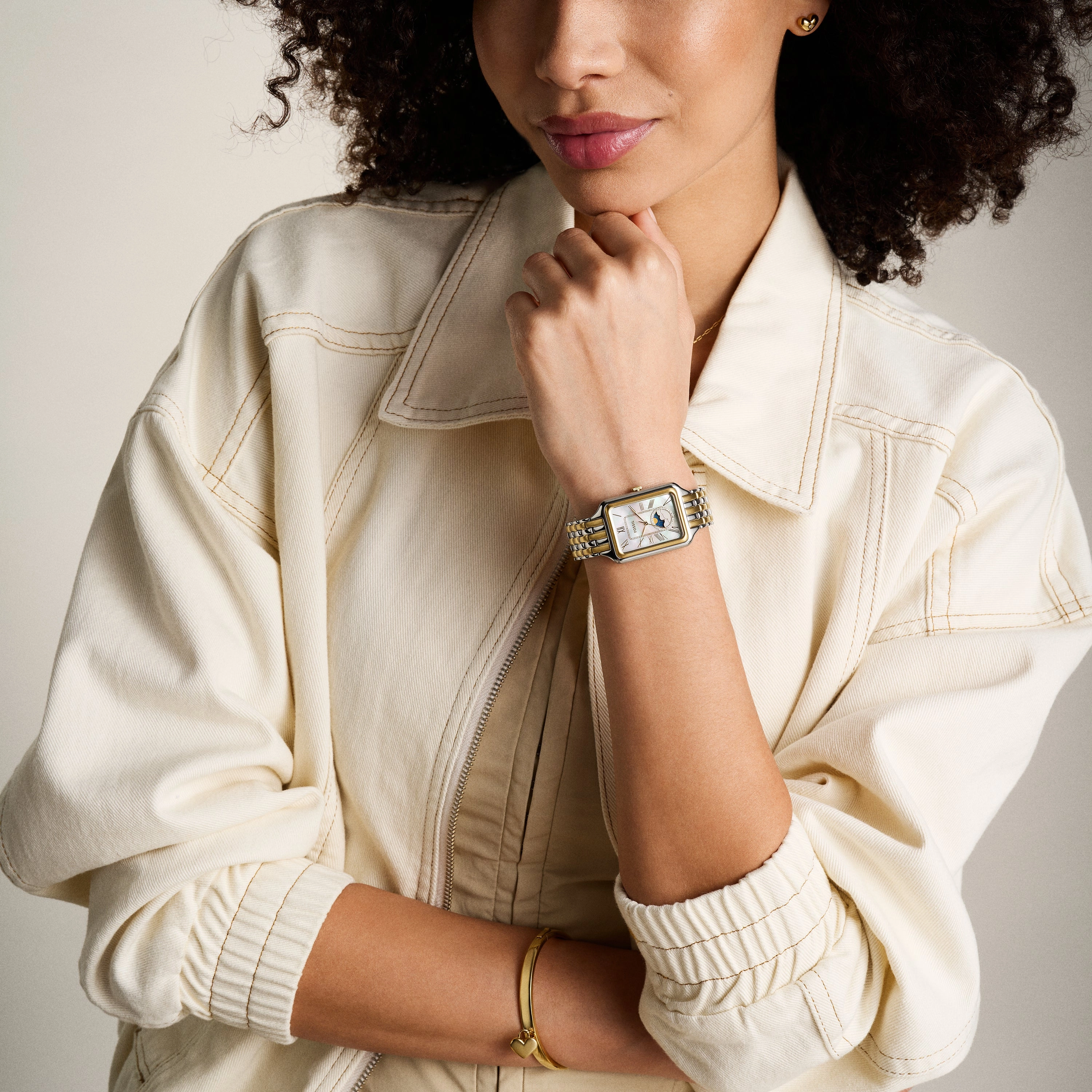 Raquel Sun Moon Multifunction Two-Tone Stainless Steel Watch