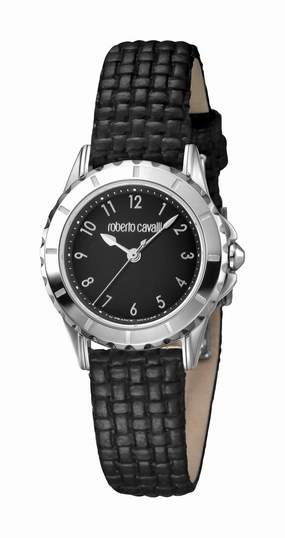 Roberto Cavalli Women's Black Dial Black Leather Watch