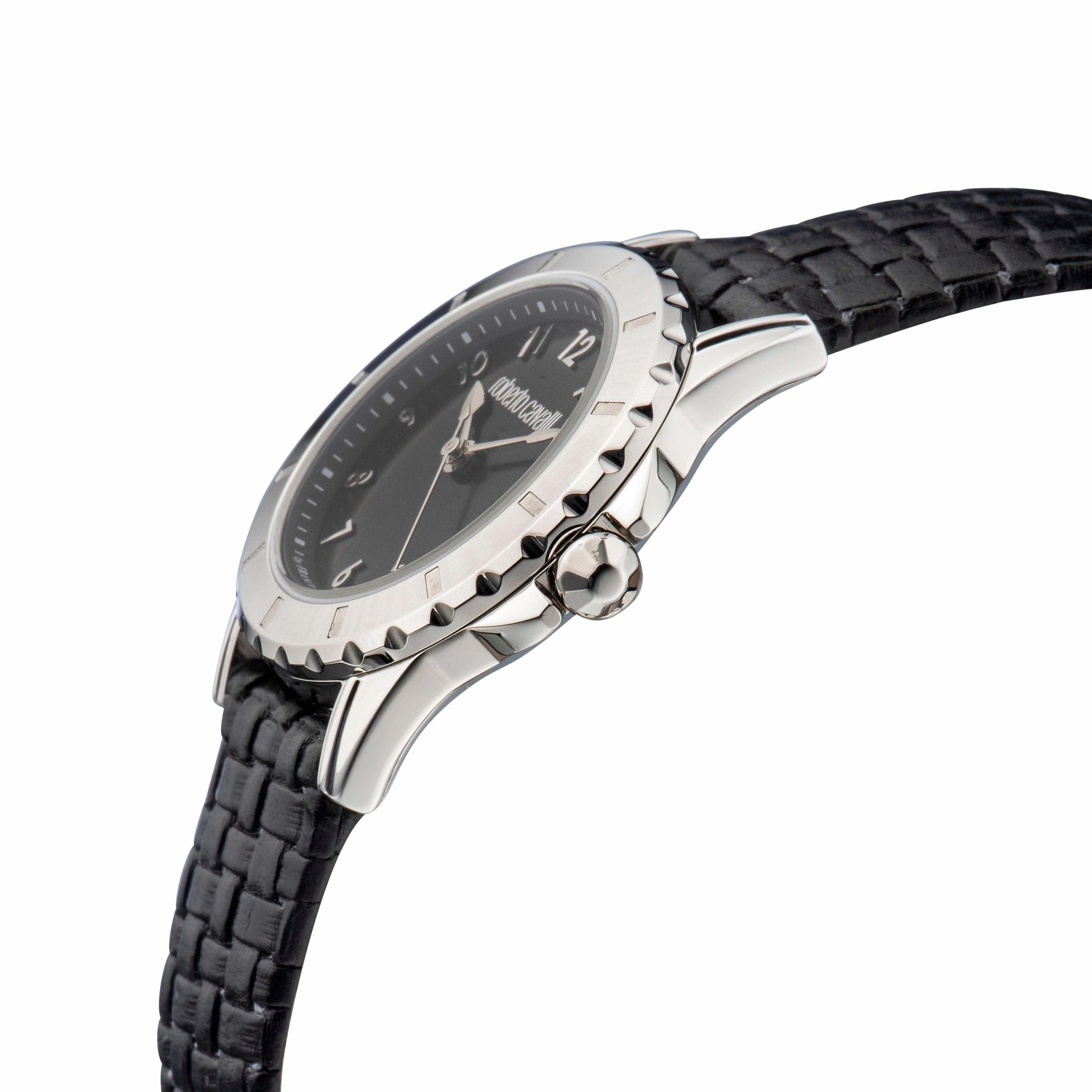 Roberto Cavalli Women's Black Dial Black Leather Watch