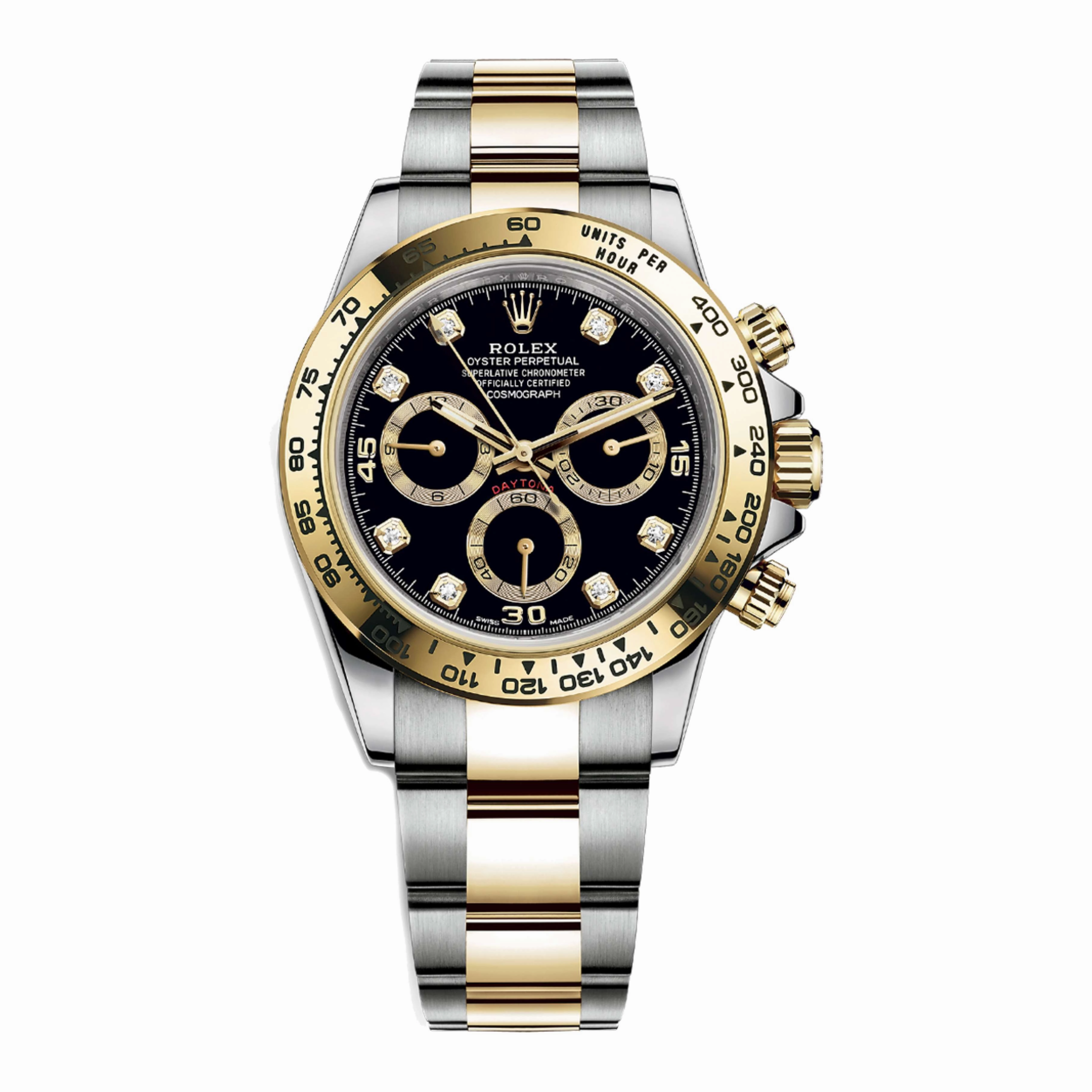 Rolex Cosmograph Daytona 40mm - Ref: 116503-0011 - Black Diamond Dial & Gold Bezel, Two Tone Stainless Steel & 18K Yellow Gold Oyster Bracelet Men's Watch