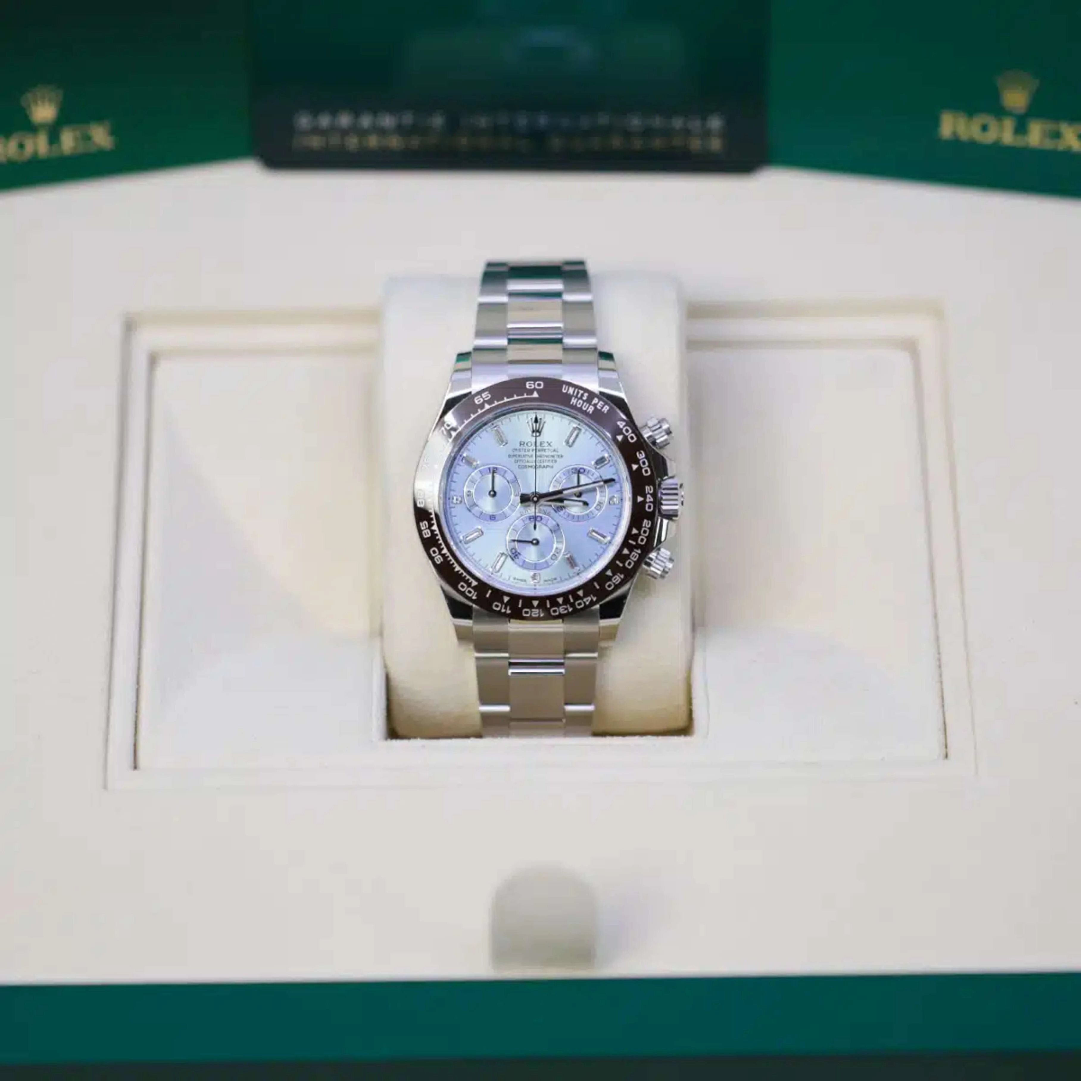 Rolex Cosmograph Daytona 40mm - Ref: 116506-0002 - Ice Blue Index Dial & Ceramic Bezel, Platinum Oyster Bracelet Men's Watch
