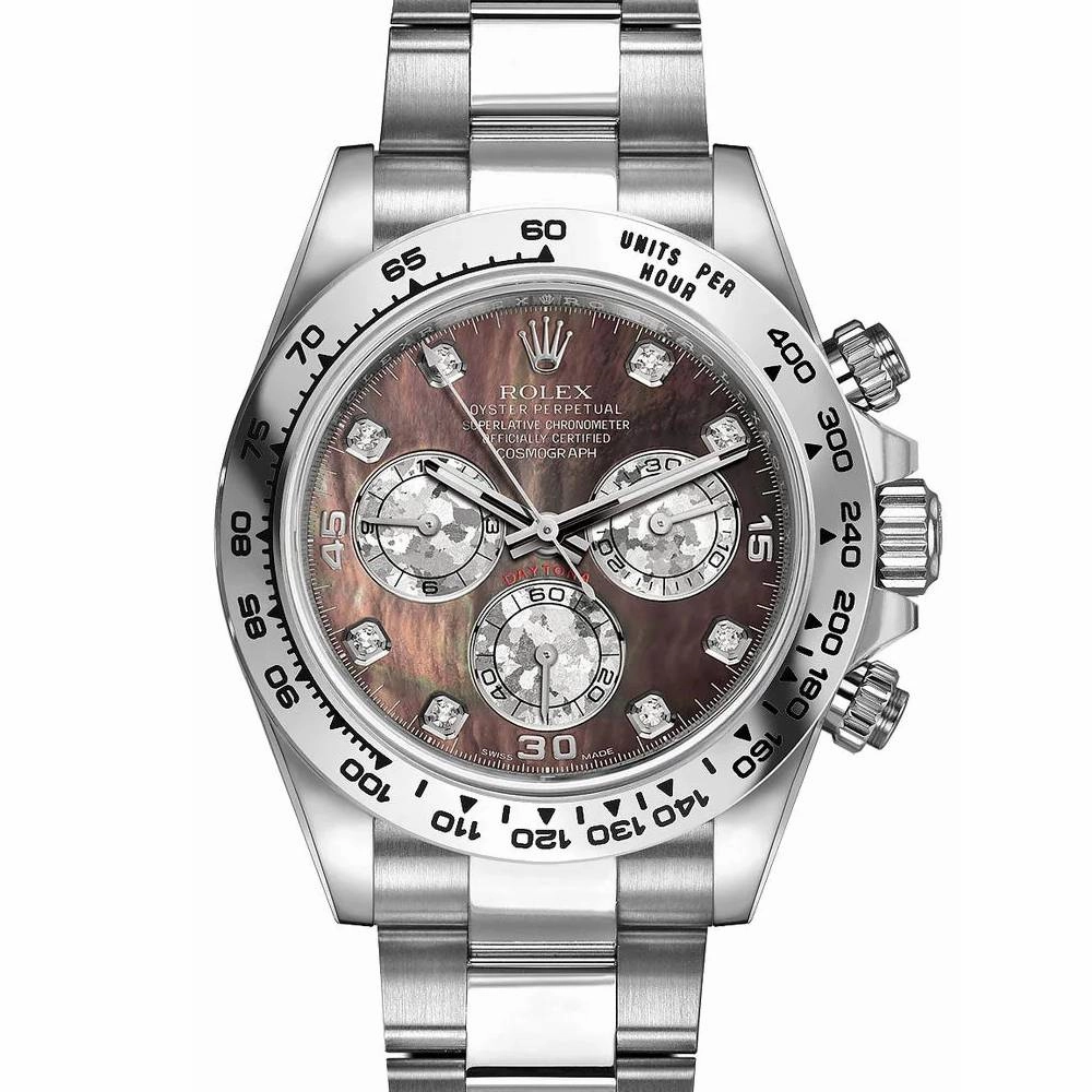 Rolex Cosmograph Daytona 40mm - Ref: 116509-0044 - Black Mother of Pearl Diamond Dial, 18K White Gold Oyster Bracelet Men's Watch