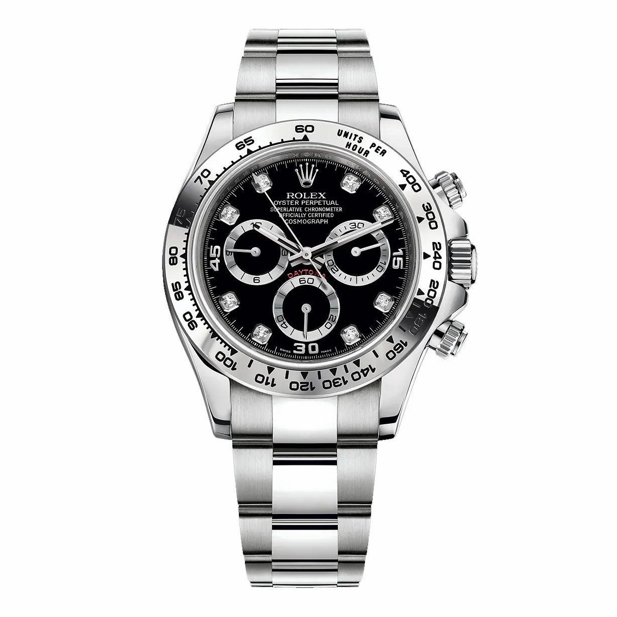 Rolex Cosmograph Daytona 40mm - Ref: 116509-0055 - Black Diamond Dial, 18K White Gold Oyster Bracelet Men's Watch