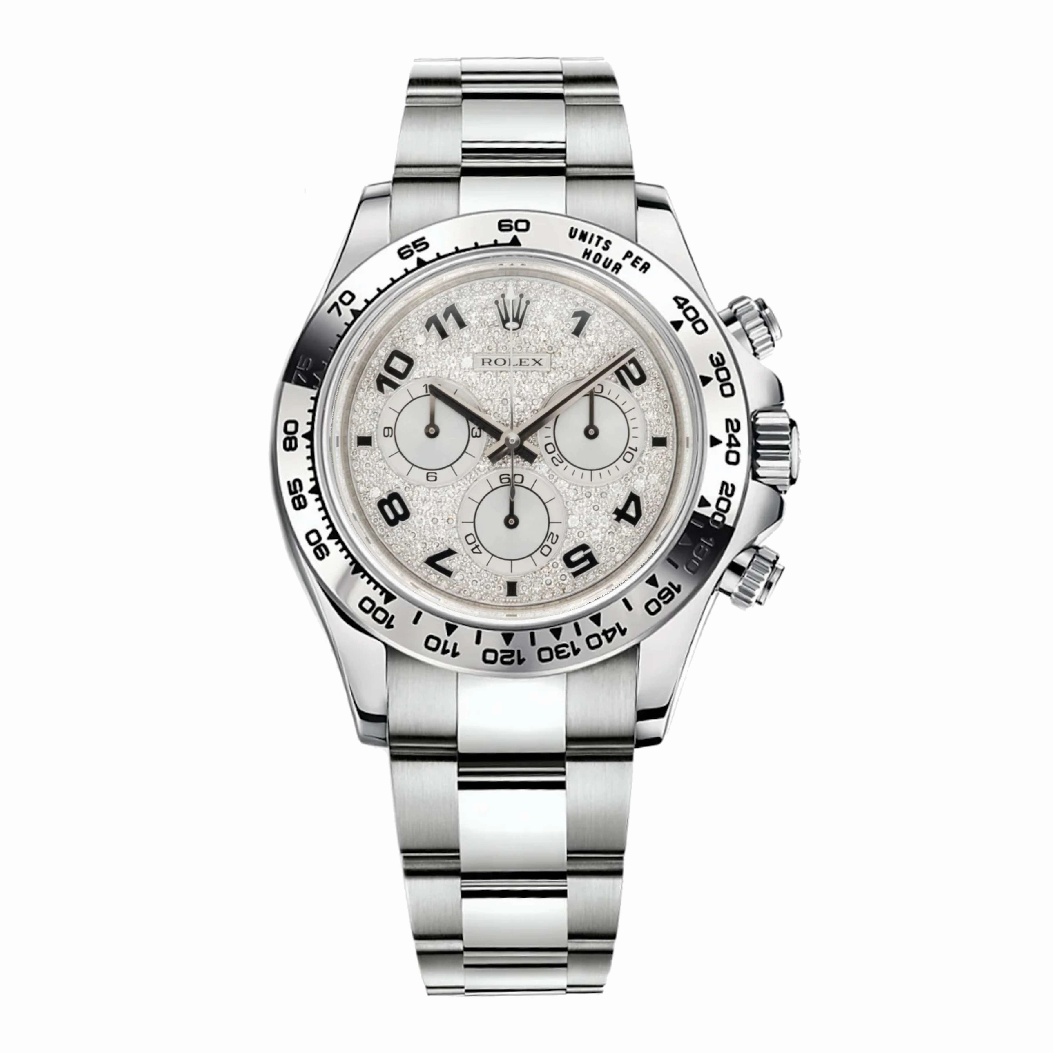 Rolex Cosmograph Daytona 40mm - Ref: 116509PAVE - Pave Diamond Dial, 18K White Gold Oyster Bracelet Men's Watch