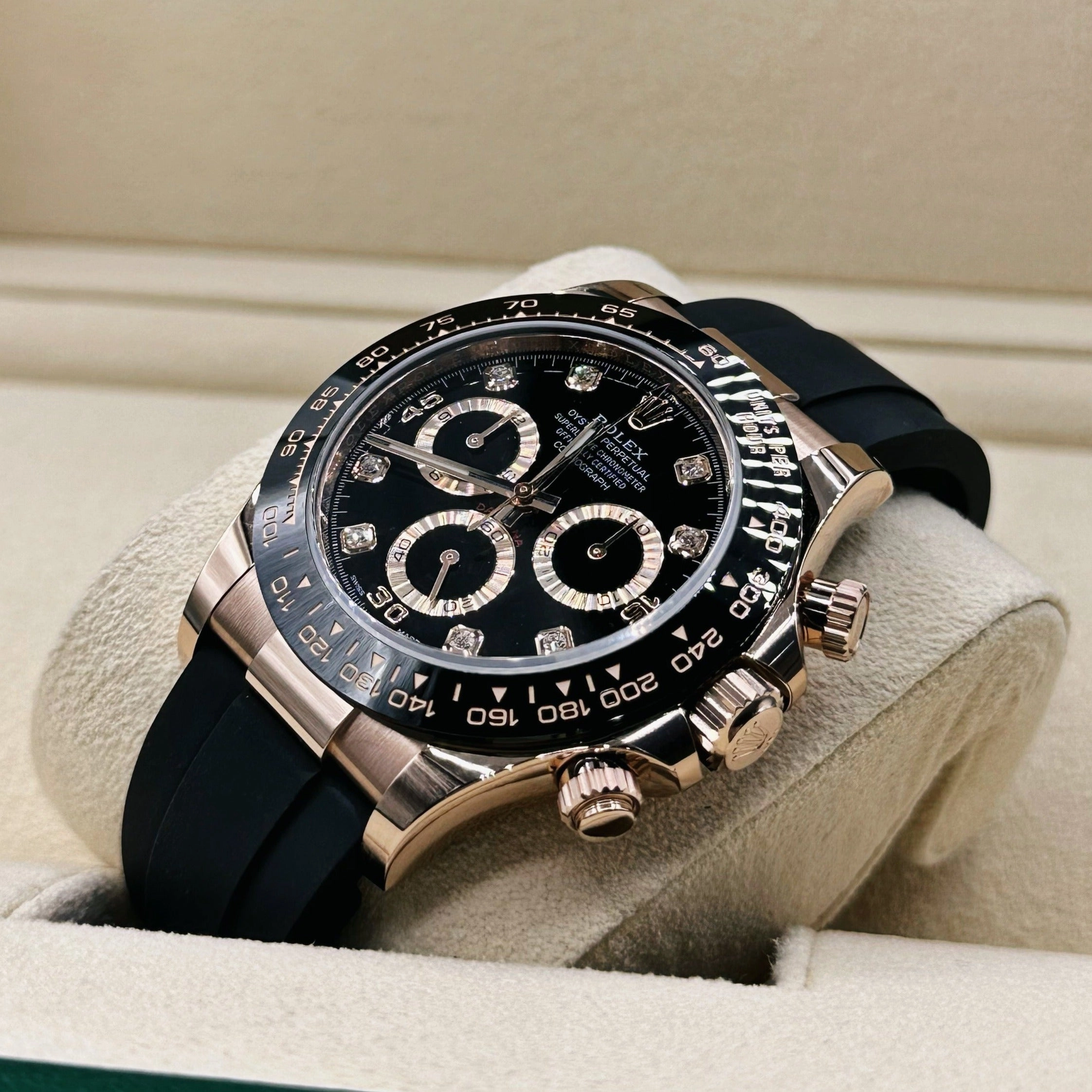 Rolex Cosmograph Daytona 40mm - Ref: 116515ln-0057 - Black Diamond Dial & Ceramic Bezel, 18K Rose Gold Case Black Oysterflex Bracelet Men's Watch