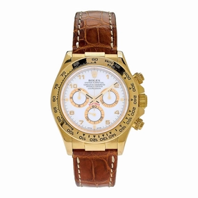 Rolex Cosmograph Daytona 40mm - Ref: 116518 wd - White Arabic Numerals Dial, 18K Yellow Gold & Brown Leather Strap Men's Watch