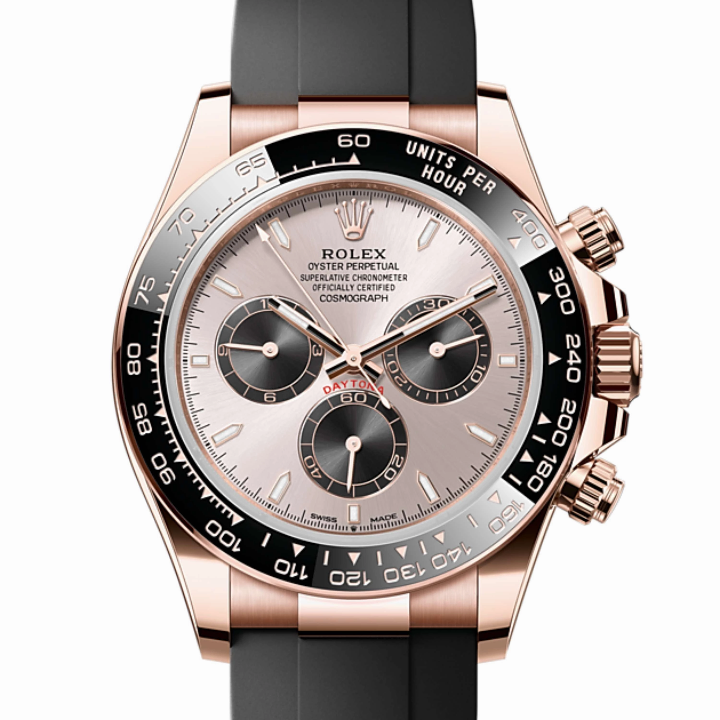 Rolex Cosmograph Daytona 40mm - Ref: 126515LN - Sundust & Black Index Dial & Ceramic Bezel, 18K Rose Gold Case Black Oysterflex Bracelet Men's Watch