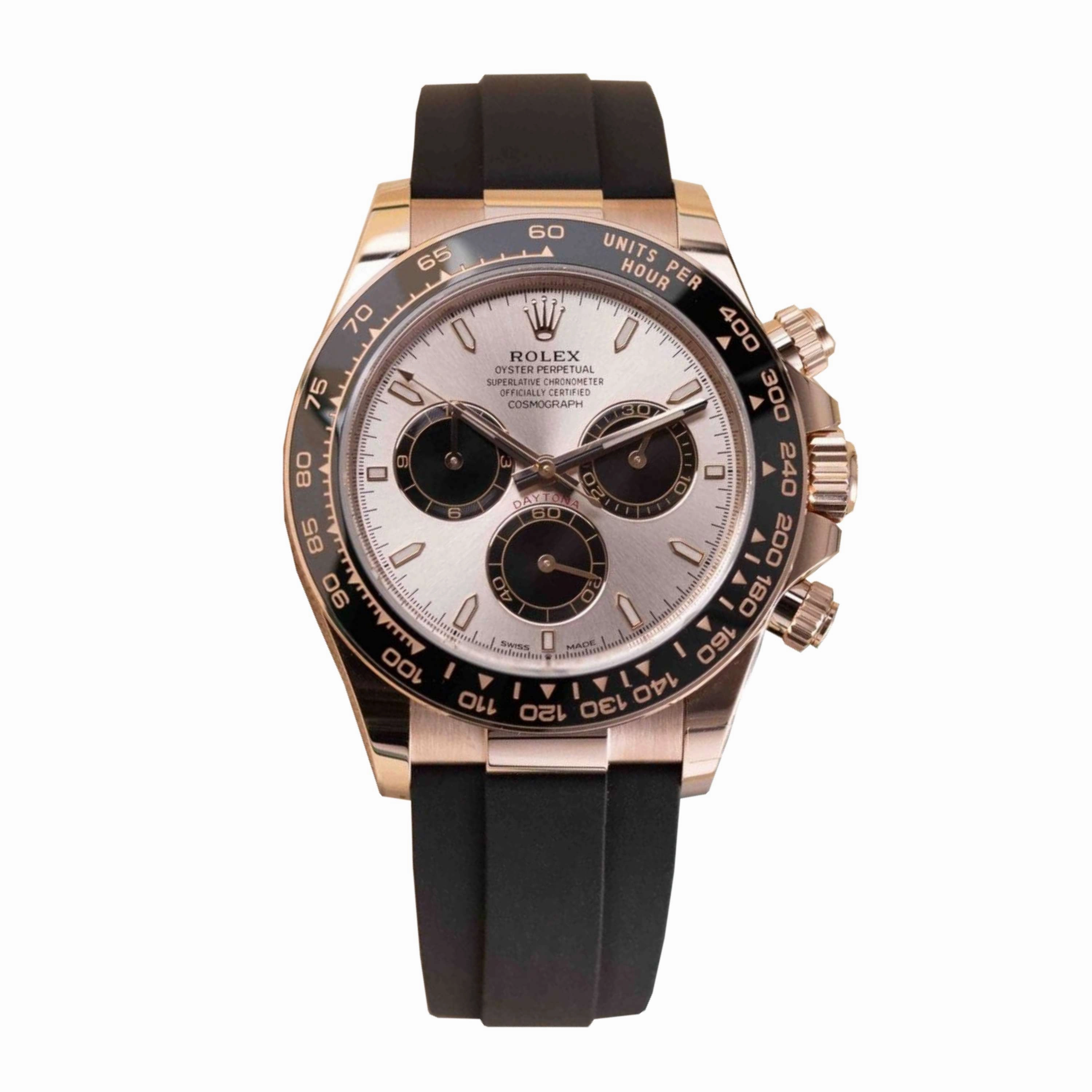 Rolex Cosmograph Daytona 40mm - Ref: 126515LN - Sundust & Black Index Dial & Ceramic Bezel, 18K Rose Gold Case Black Oysterflex Bracelet Men's Watch