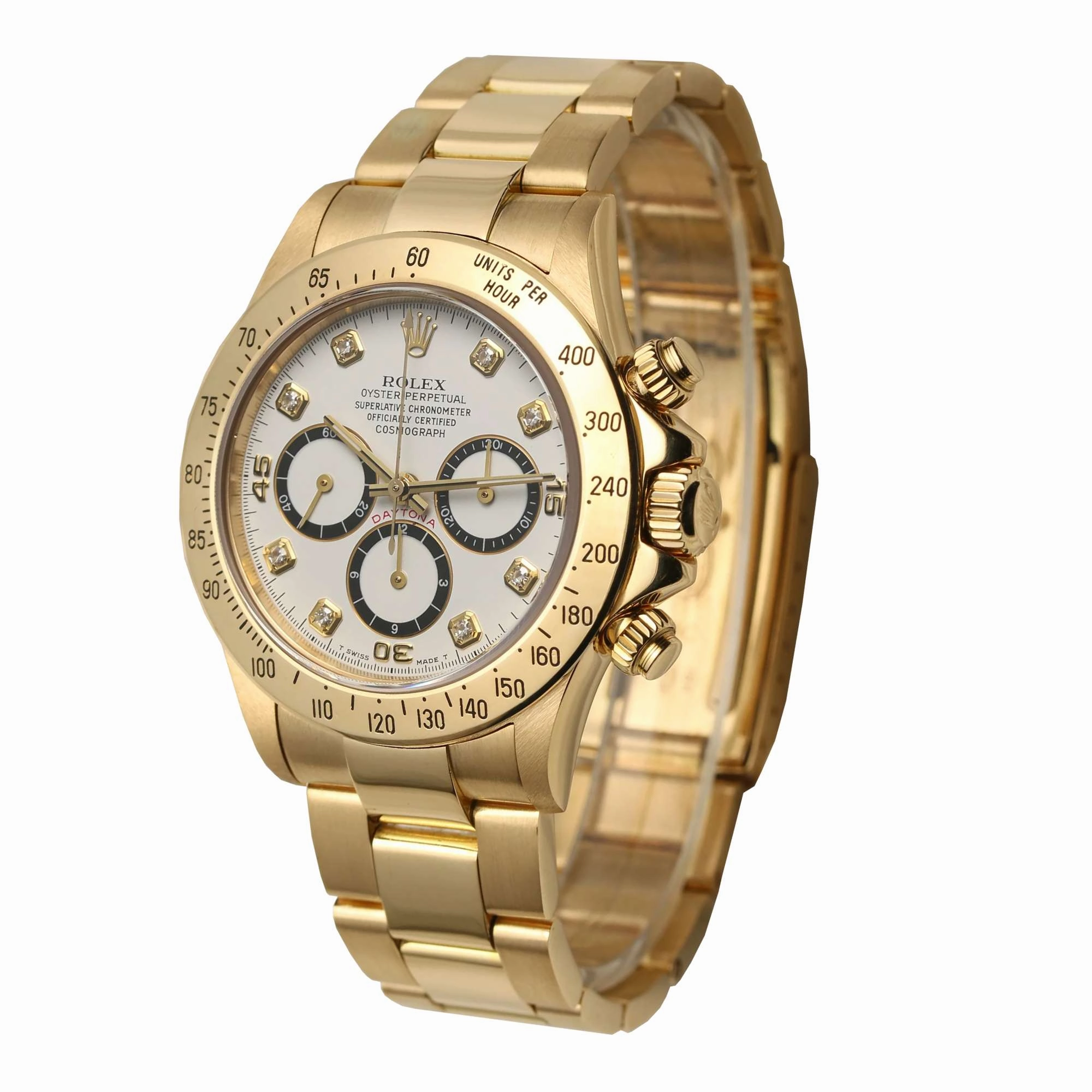 Rolex Cosmograph Daytona 40mm - Ref: 16528 - White Diamond Dial, 18K Yellow Gold Oyster Bracelet Men's Watch