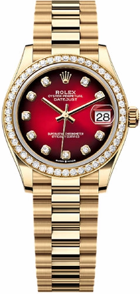 Rolex Datejust 31 Yellow Gold Red Ombr Diamond Set Dial Diamond Set Bezel President Bracelet - 278288RBR - 2025