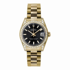 Rolex Datejust 31mm - Ref: 178158 bkip - Black Dial & Diamond Bezel, 18K Yellow Gold President Bracelet Women's Watch