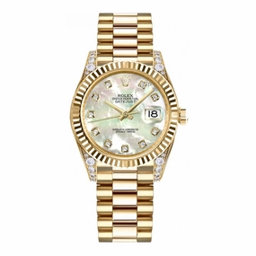 Rolex Datejust 31mm - Ref: 178238 mdp - White Mother of Pearl Dial, Diamond Case, 18K Yellow Gold President Bracelet Women's Watch