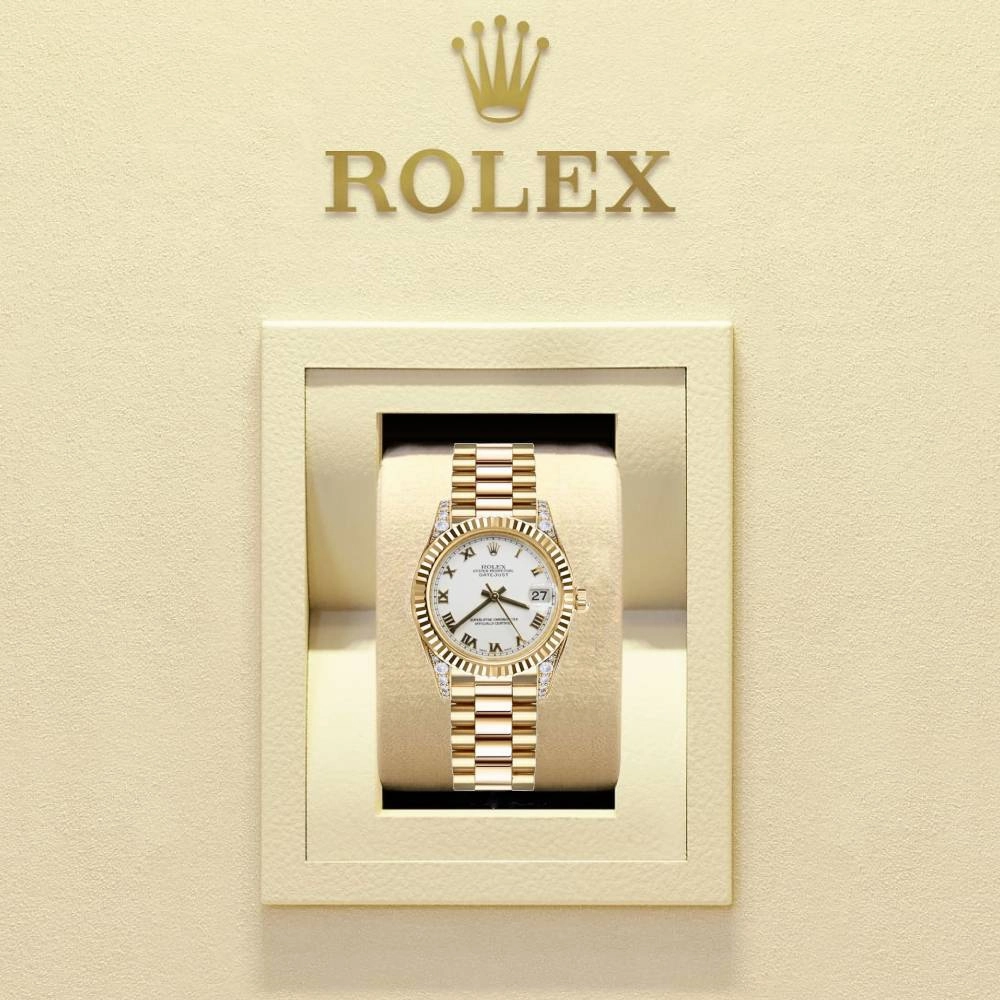 Rolex Datejust 31mm - Ref: 178238 wrp - White Roman Dial & Diamond Case, 18K Yellow Gold President Bracelet Women's Watch
