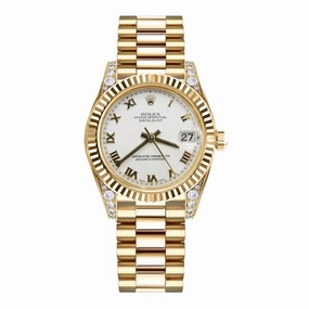 Rolex Datejust 31mm - Ref: 178238 wrp - White Roman Dial & Diamond Case, 18K Yellow Gold President Bracelet Women's Watch