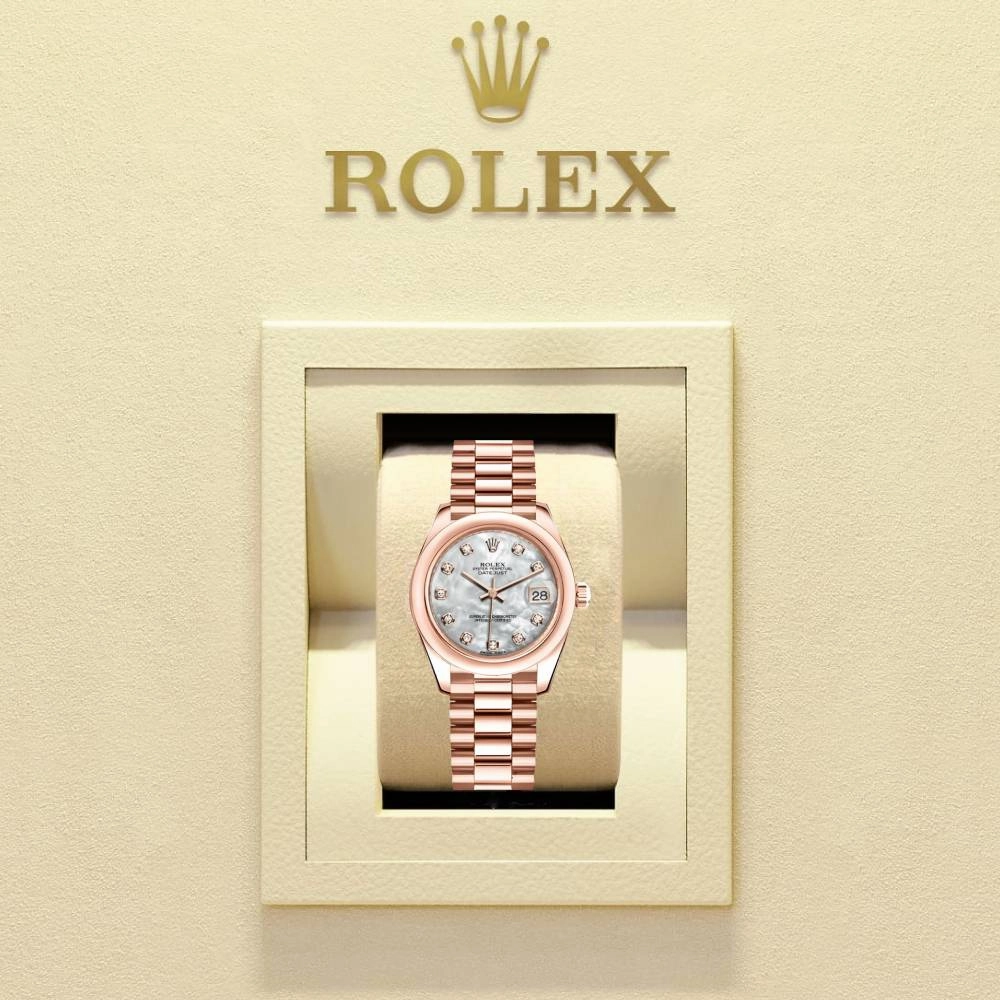 Rolex Datejust 31mm - Ref: 178245 mdp - White Mother of Pearl Diamond Dial, 18K Rose Gold Presidential Bracelet Women's Watch