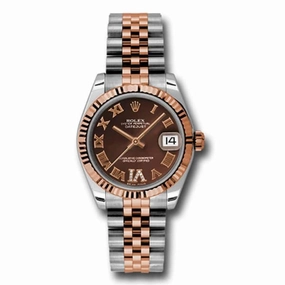 Rolex Datejust 31mm - Ref: 178271 chodrj - Chocolate Roman Diamond Dial, Two Tone Stainless Steel & 18K Rose Gold Jubilee Bracelet Women's Watch
