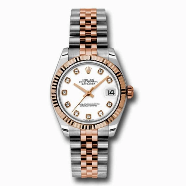 Rolex Datejust 31mm - Ref: 178271 wdj - White Diamond Dial, Two Tone Stainless Steel & 18K Rose Gold Jubilee Bracelet Women's Watch
