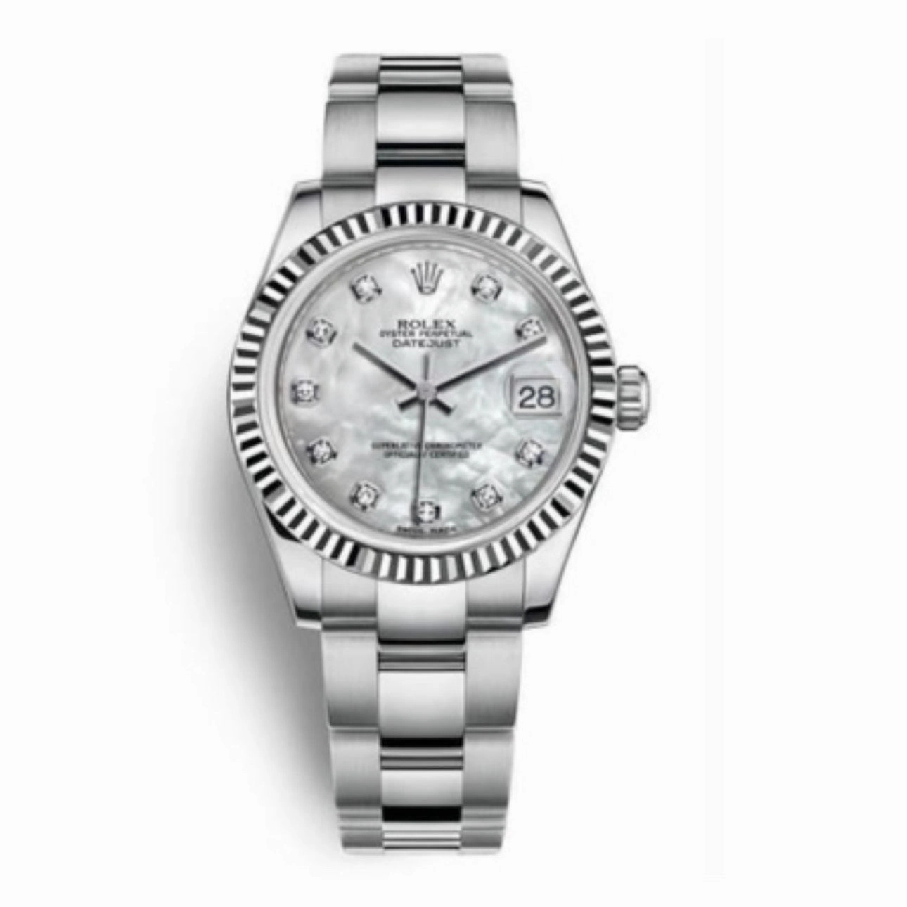 Rolex Datejust 31mm - Ref: 178274-0056 - White Mother of Pearl Diamond Dial, Stainless Steel Oyster Bracelet Women's Watch