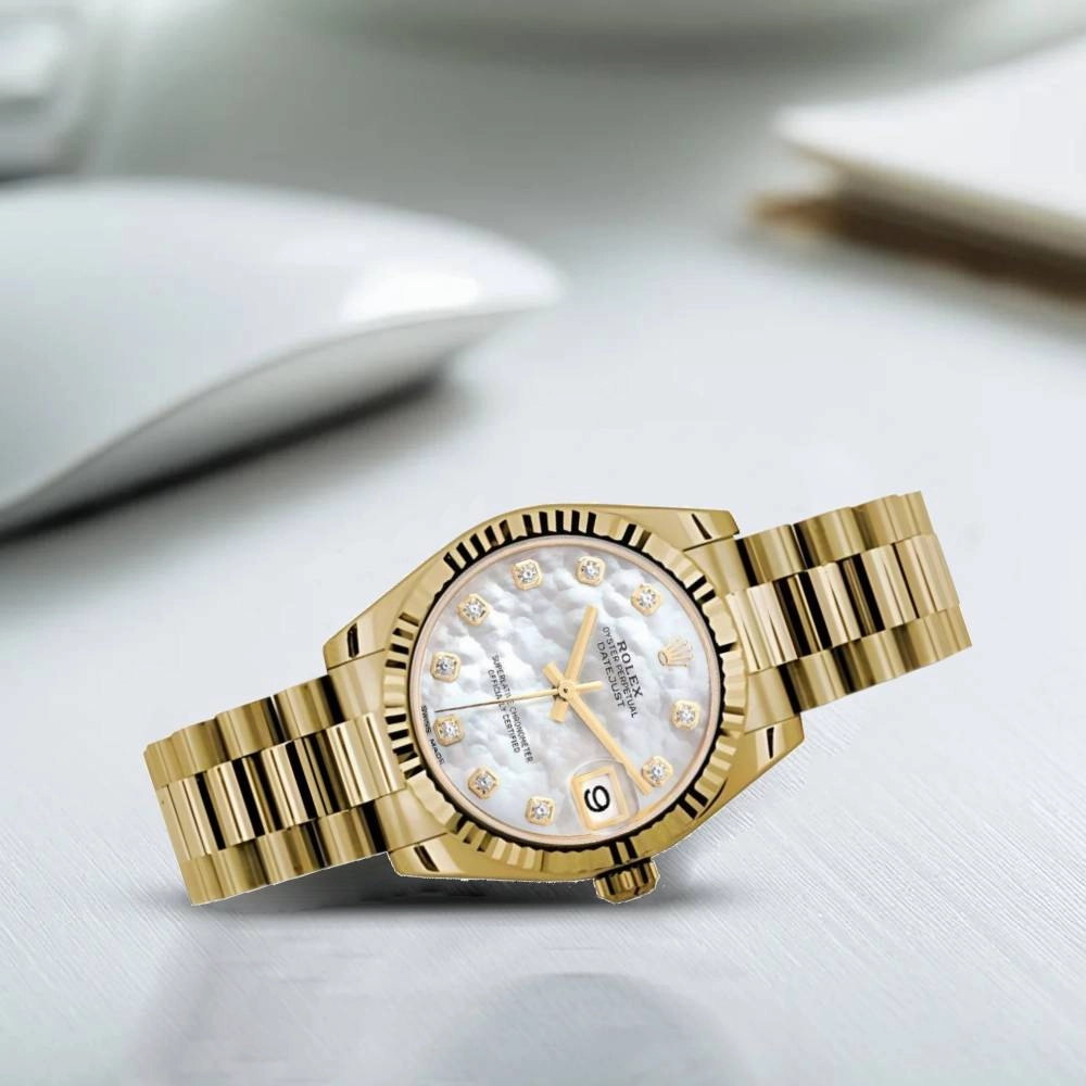 Rolex Datejust 31mm - Ref: 178278 mdp - White Mother of Pearl Dial, 18K Yellow Gold President Bracelet Women's Watch