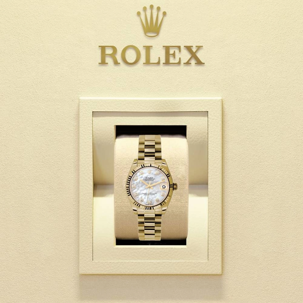 Rolex Datejust 31mm - Ref: 178278 mdp - White Mother of Pearl Dial, 18K Yellow Gold President Bracelet Women's Watch